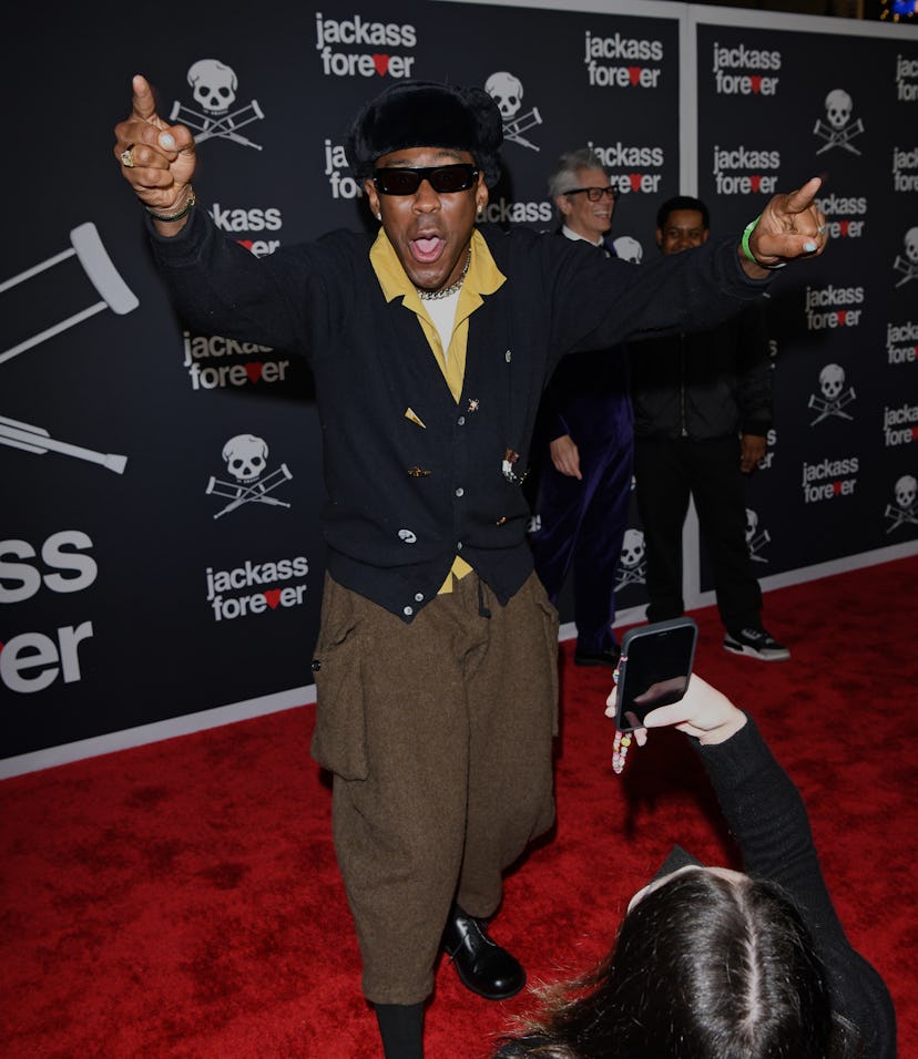 HOLLYWOOD, CALIFORNIA - FEBRUARY 01: Tyler, the Creator attends the U.S. Premiere of "Jackass Foreve...