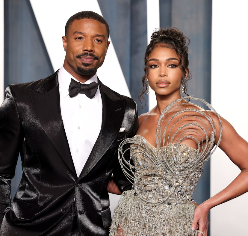 BEVERLY HILLS, CALIFORNIA - MARCH 27: (L-R) Michael B. Jordan and Lori Harvey attend the 2022 Vanity...