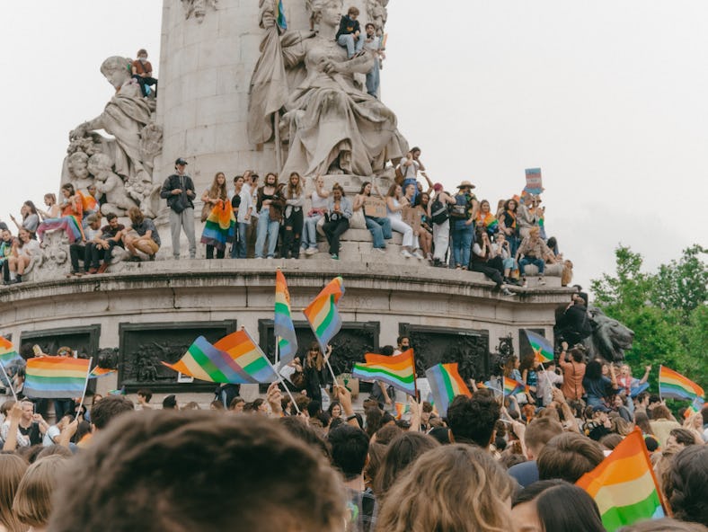 People attending the 2021 edition of the Pride Parade in Paris, France,  on June 26, 2021 from Panti...