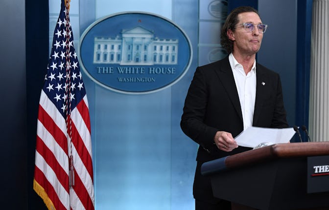 US actor Matthew McConaughey speaks about gun violence during the daily briefing in the James S Brad...