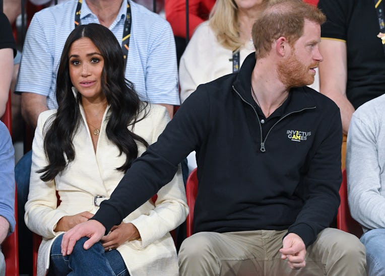 THE HAGUE, NETHERLANDS - APRIL 17: Prince Harry, Duke of Sussex and Meghan, Duchess of Sussex attend...