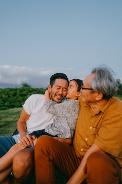 Three generation family having a good time at dusk, best father's day gifts for sons