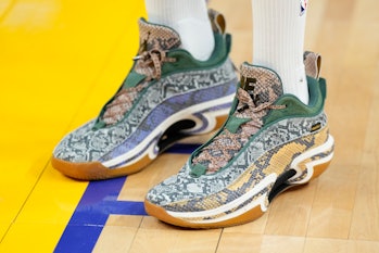 SAN FRANCISCO, CALIFORNIA - JUNE 05: A detail of the shoes of Jayson Tatum #0 of the Boston Celtics ...