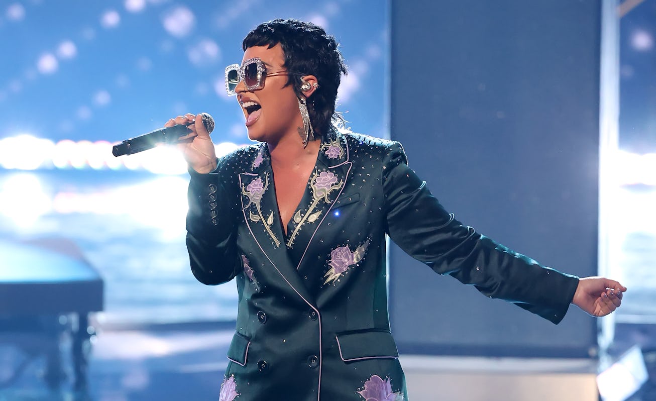 LOS ANGELES, CALIFORNIA - MAY 27: (EDITORIAL USE ONLY) Demi Lovato performs onstage at the 2021 iHea...