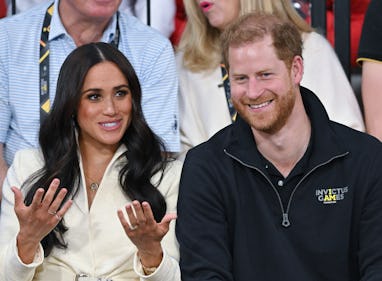 THE HAGUE, NETHERLANDS - APRIL 17: Prince Harry, Duke of Sussex and Meghan, Duchess of Sussex attend...