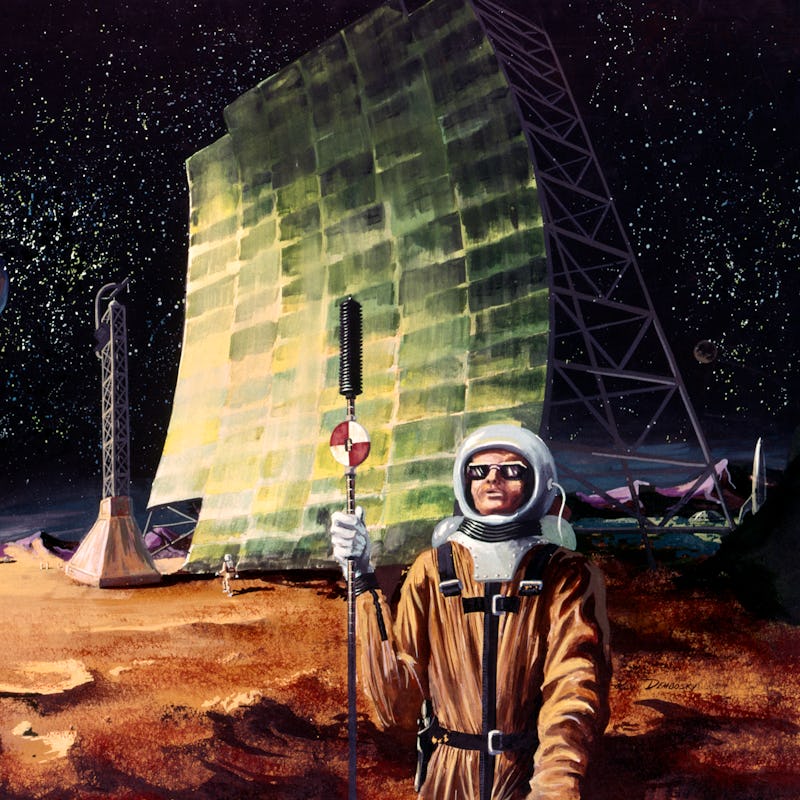 1960s ILLUSTRATION ASTRONAUTS ON EARTHS MOON SPACEMAN SURVEYORS EXPLORERS SCI-FI SCIENCE FICTION FA...
