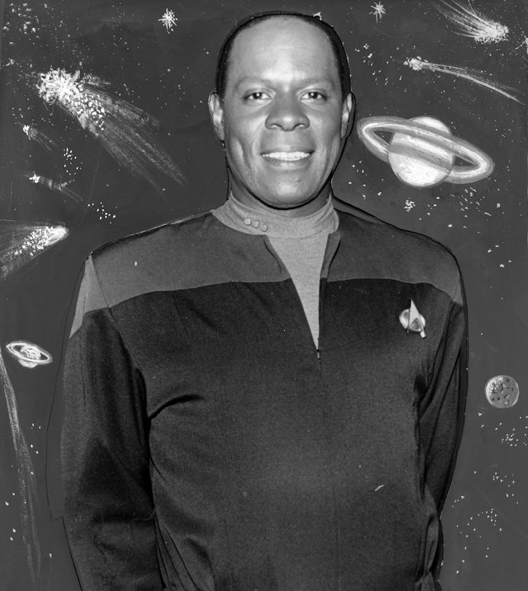 The actor Avery Brooks dressed as Commander Benjamin Sisko space commander, at the launch for Star T...