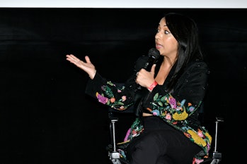 NEW YORK, NEW YORK - JUNE 08: Sana Amanat speak onstage during the "Ms. Marvel" New York Gold House ...