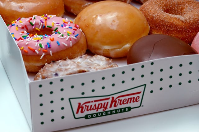 CHICAGO, ILLINOIS - MAY 05: Doughnuts are sold at a Krispy Kreme store on May 05, 2021 in Chicago, I...