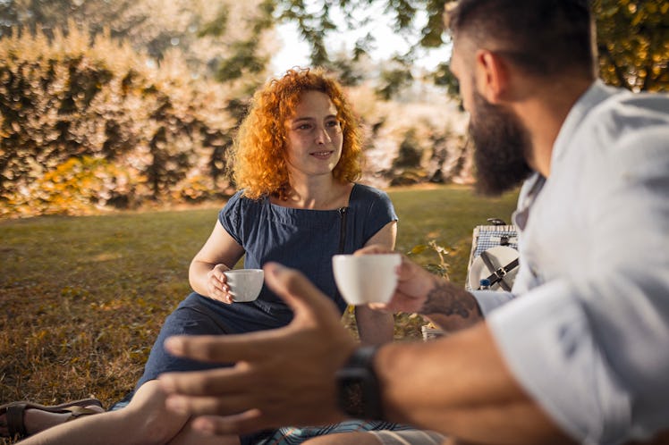 Romantic couple enjoying picnic