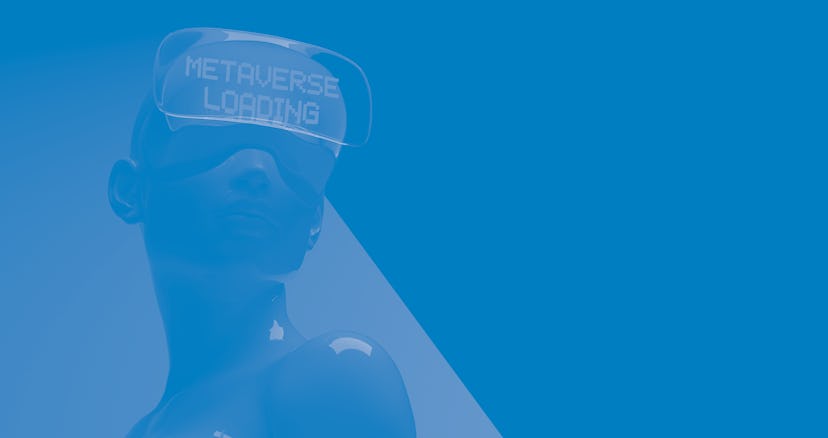 3D render avatar with wearable simulator computer, Virtual Reality headset connecting virtual space....