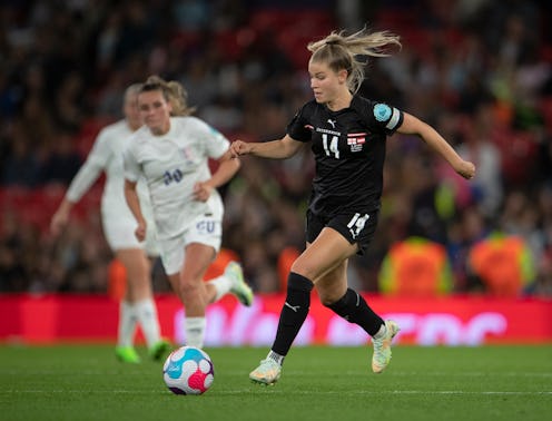 MANCHESTER, ENGLAND - JULY 06: Marie Höbinger of Austria in action during the UEFA Women's Euro Engl...