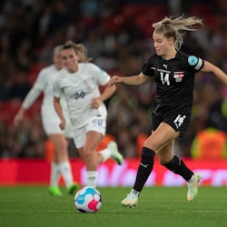 MANCHESTER, ENGLAND - JULY 06: Marie Höbinger of Austria in action during the UEFA Women's Euro Engl...