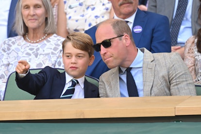 LONDON, ENGLAND - JULY 10: Prince George of Cambridge and Prince William, Duke of Cambridge attend T...