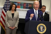 WASHINGTON, DC - JULY 08: President Joe Biden delivers remarks on reproductive rights as (L-R) Vice ...