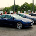 Tesla electric car charging station with multiple cars charging simultaneously, This charging statio...