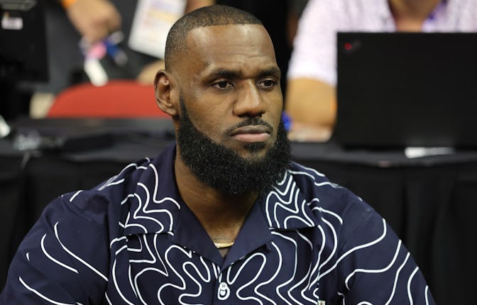 LAS VEGAS, NEVADA - JULY 08: LeBron James of the Los Angeles Lakers attends a game between the Laker...