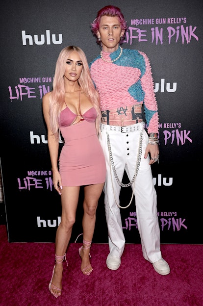 Megan Fox and Colson Baker "Machine Gun Kelly" wear matching barbie pink outfits with pink hair