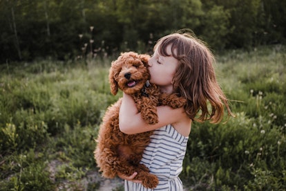 child snuggles her puppy in an article about how to treat mosquito bites in dogs