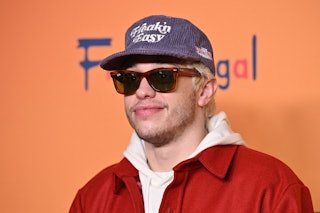 Pete Davidson wants to be a dad, and is already preparing. Here, he arrives for Tubi's "The Freak Br...