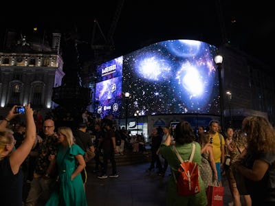 LONDON, ENGLAND - JULY 12: A general view of the broadcast of NASA's first images from James Webb Sp...