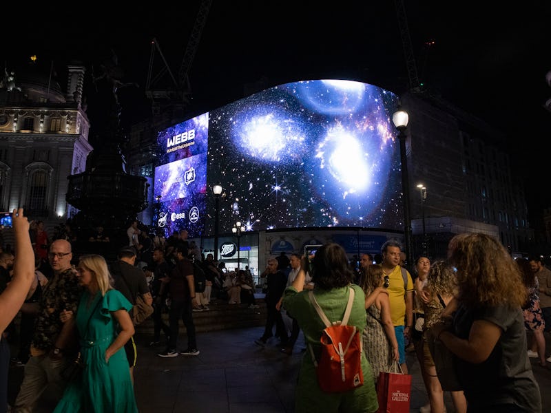 LONDON, ENGLAND - JULY 12: A general view of the broadcast of NASA's first images from James Webb Sp...