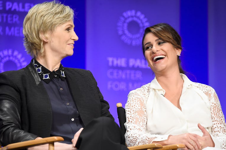HOLLYWOOD, CA - MARCH 13: Actors Jane Lynch and Lea Michele on stage at The Paley Center For Media's...