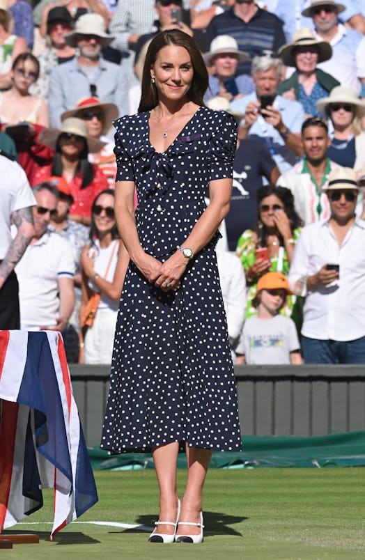 Catherine, Duchess of Cambridge attends the Men's Singles Final at All England Lawn Tennis and Croqu...