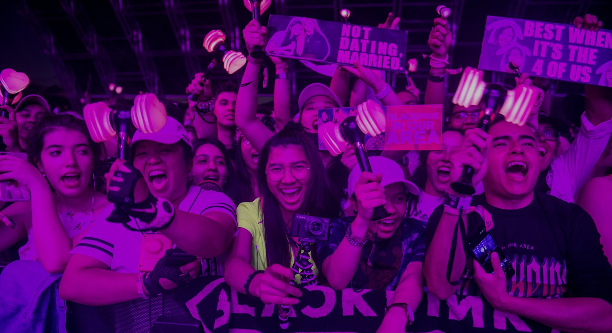 INDIO, CALIFORNIA - APRIL 19: Festival goers watch BLACKPINK perform during 2019 Coachella Valley Mu...