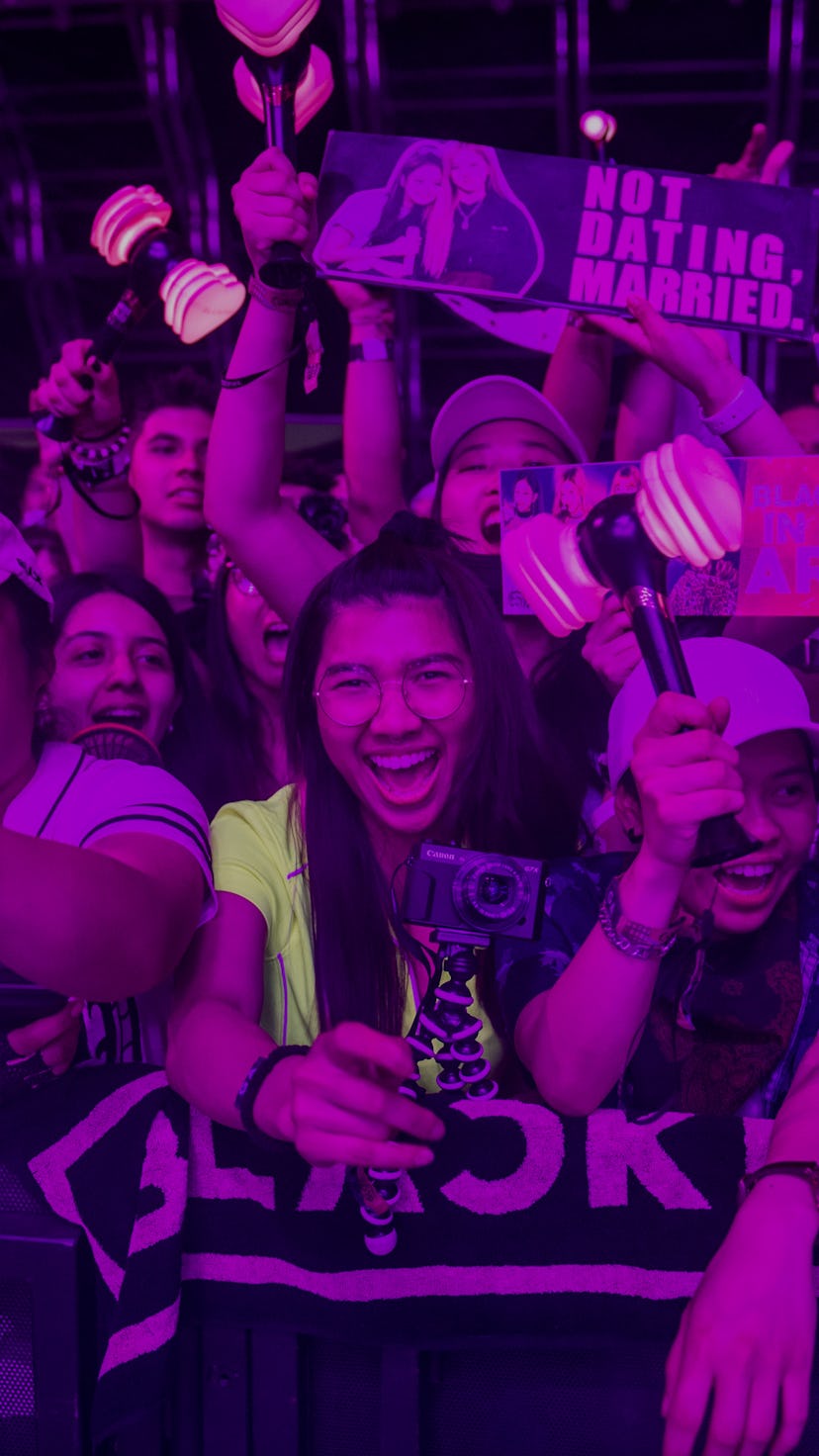 INDIO, CALIFORNIA - APRIL 19: Festival goers watch BLACKPINK perform during 2019 Coachella Valley Mu...