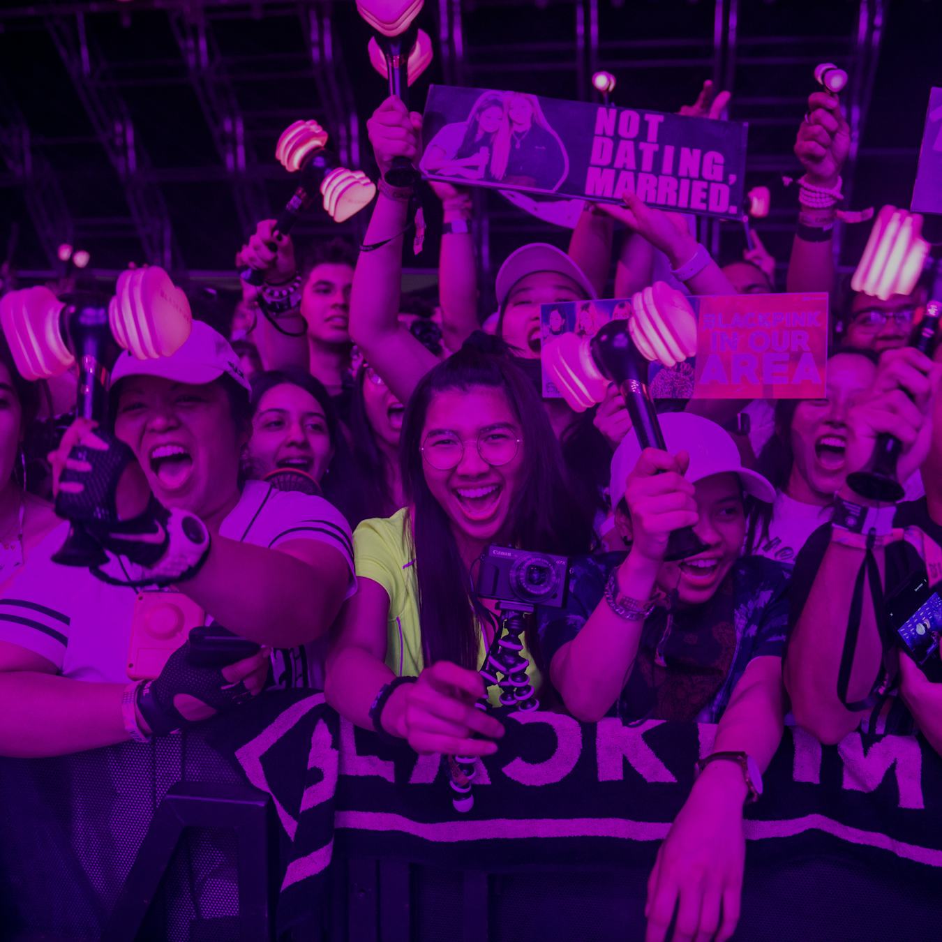 INDIO, CALIFORNIA - APRIL 19: Festival goers watch BLACKPINK perform during 2019 Coachella Valley Mu...
