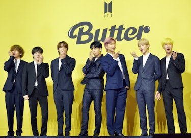SEOUL, SOUTH KOREA - MAY 21: BTS attends a press conference for BTS' new digital single 