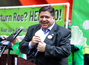 CHICAGO, ILLINOIS - JUNE 24: Governor J. B. Pritzker of Illinois speaks to the crowd at an abortion ...