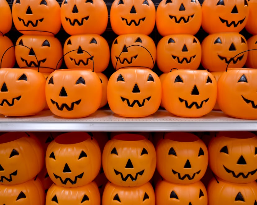 Plastic pumpkins on Target shelf, when does target put out halloween stuff 