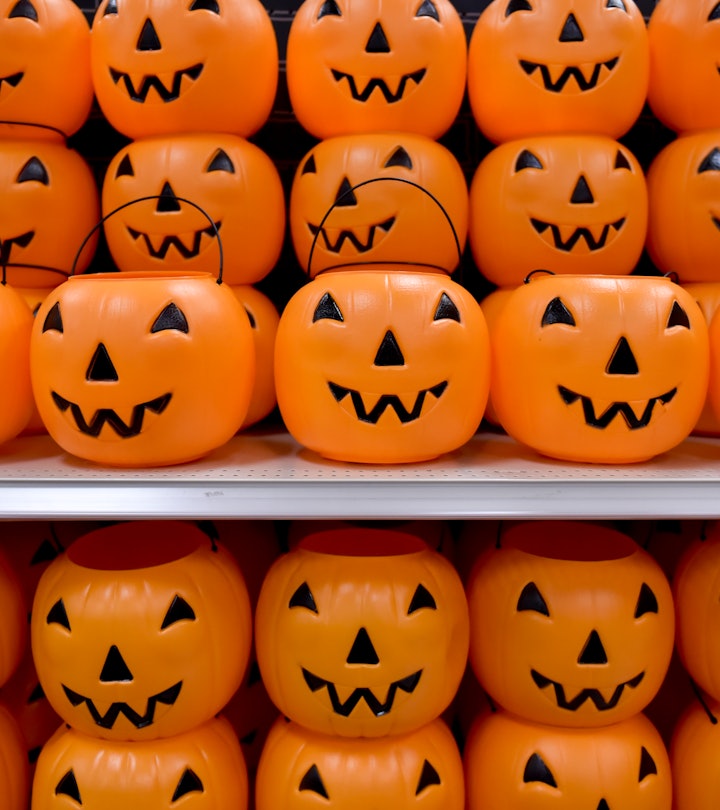Plastic pumpkins on Target shelf, when does target put out halloween stuff 