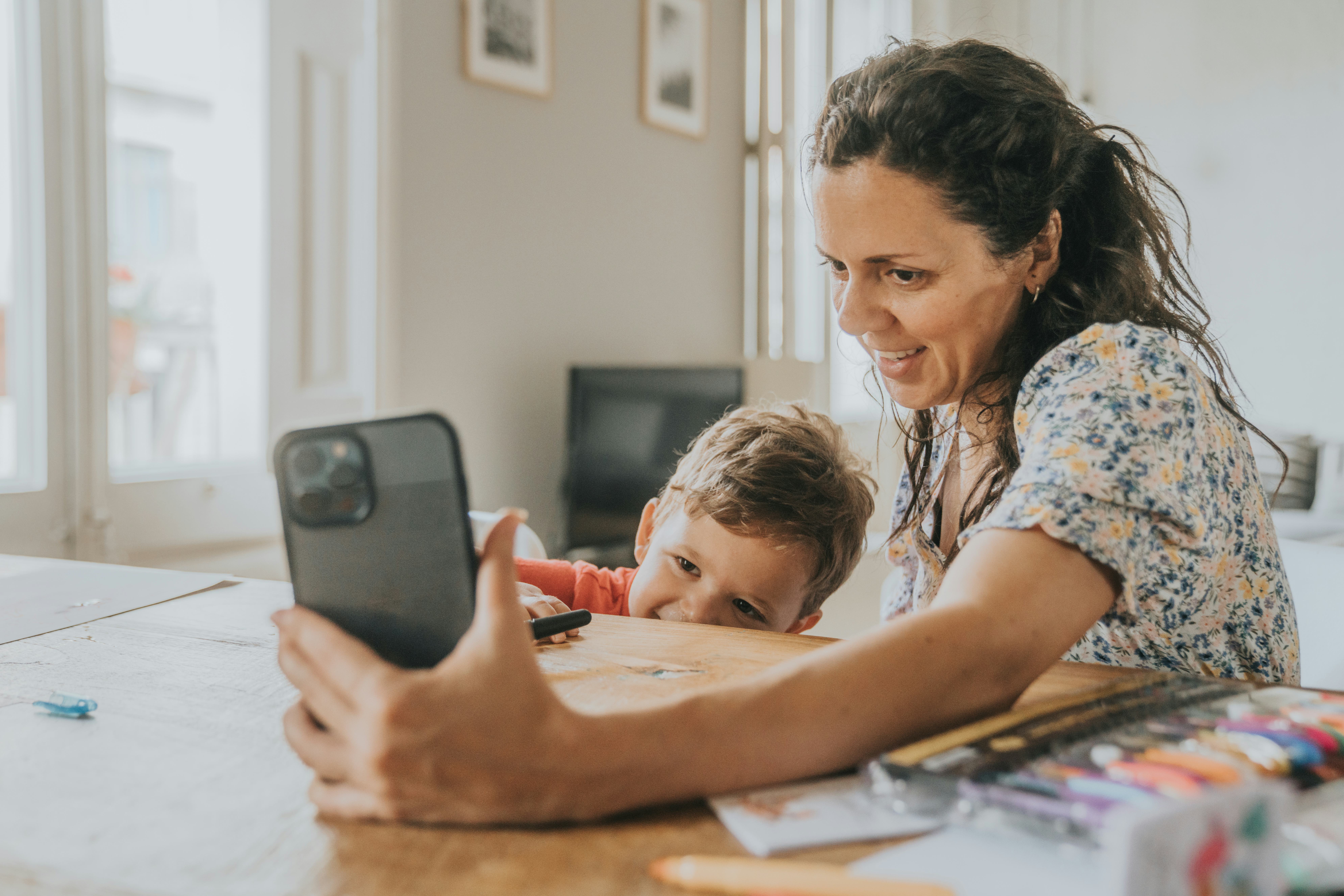 Mother and her son video chat