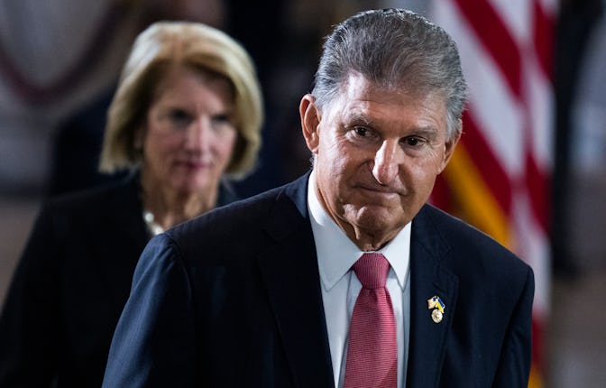 WASHINGTON, DC - JULY 14: Sen. Joe Manchin, D-W.Va., and Sen. Shelley Moore Capito, R-W.Va., pay re...