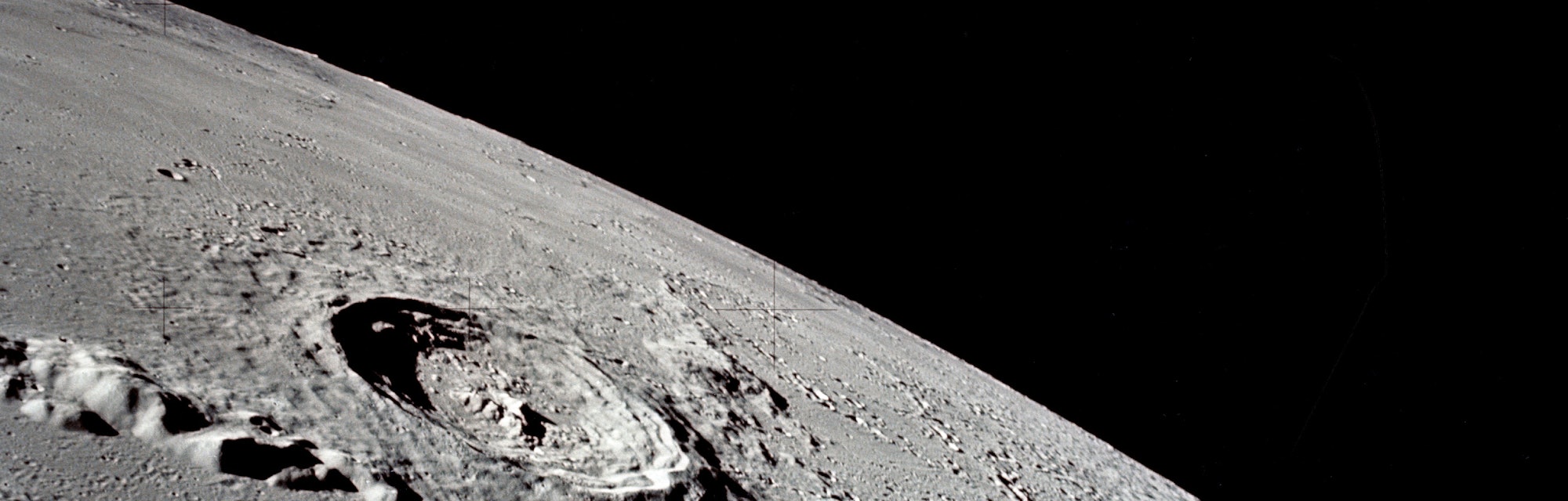 (7-19 Dec. 1972) --- This is a view of the Eratosthenes Crater, taken looking southward from the Com...