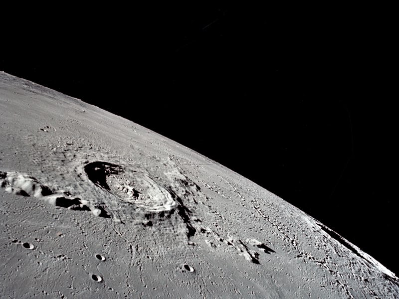 (7-19 Dec. 1972) --- This is a view of the Eratosthenes Crater, taken looking southward from the Com...