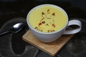 Images of signature latte art produced by  Hymas Ho Wai-him , Pikachu, at Cafe R&C G/F, 22-24 Haven ...