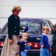 LONDON, UNITED KINGDOM  - SEPTEMBER 13:  Diana, The Princess of Wales  with  Prince Harry as he retu...