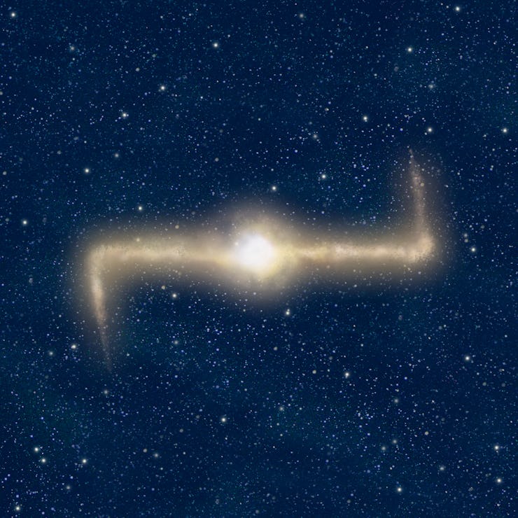 Barred spiral galaxy, Galaxy crossed by a bar of stars and interstellar matter; the spiral arms emer...