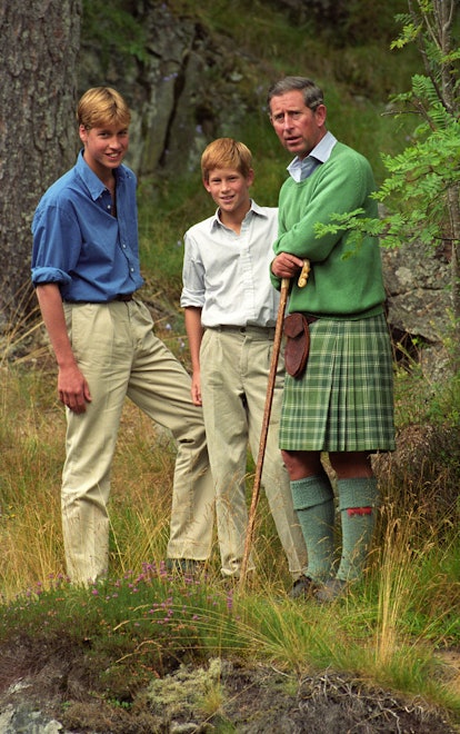 The Prince of Wales and his sons Prince William (left) and Prince Harry pose for photographers above...