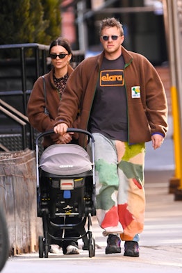 Emily Ratajkowski and Sebastian Bear-McClard are seen walking in soho on May 9, 2022 in New York Cit...