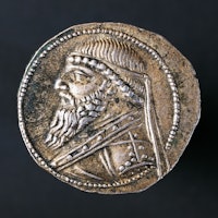 UNSPECIFIED - JUNE 03: Silver tetradrachm of Mithridates II bearing a male profile, recto. Parthian ...