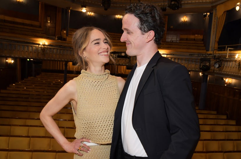 Emilia Clarke and Daniel Monks celebrate the opening of "The Seagull" at The Harold Pinter Theatre o...