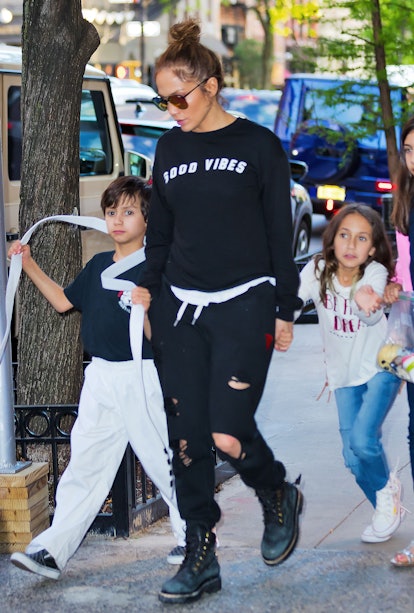 Jennifer Lopez takes twins Max and Emme to Cipriani for dinner in 2017.