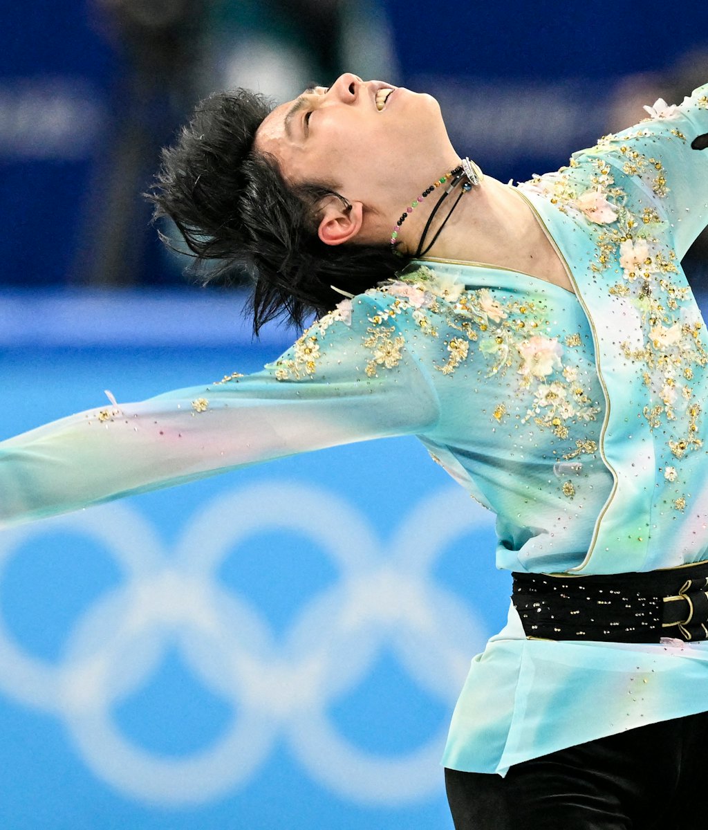 (FILES) This file photo taken on February 10, 2022 shows Japan's Yuzuru Hanyu competing in the men's...