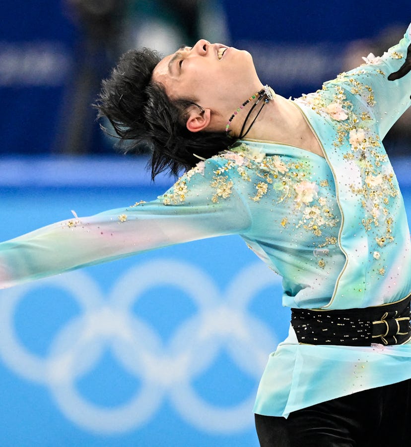 (FILES) This file photo taken on February 10, 2022 shows Japan's Yuzuru Hanyu competing in the men's...