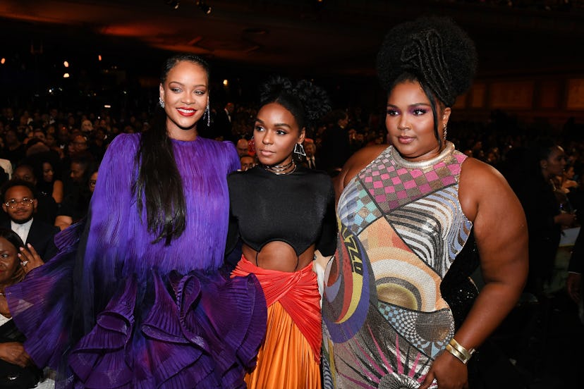 PASADENA, CALIFORNIA - FEBRUARY 22: (L-R) Rihanna, Janelle Monáe, and Lizzo attend the 51st NAACP Im...